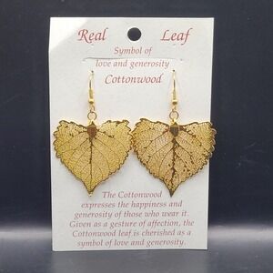 Vintage Cottonwood Earrings Real Leaf 18k Dipped Hand Made